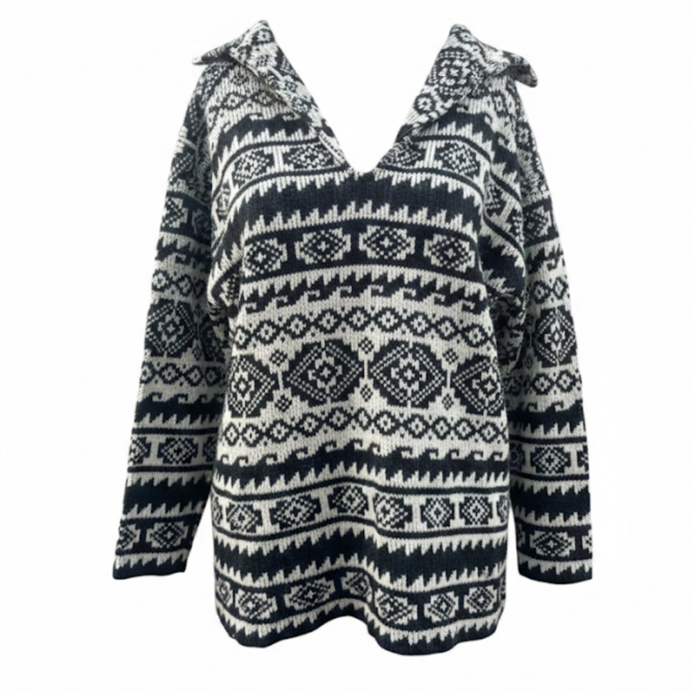Tribal Geometric California Black and Cream Patterned Sweater